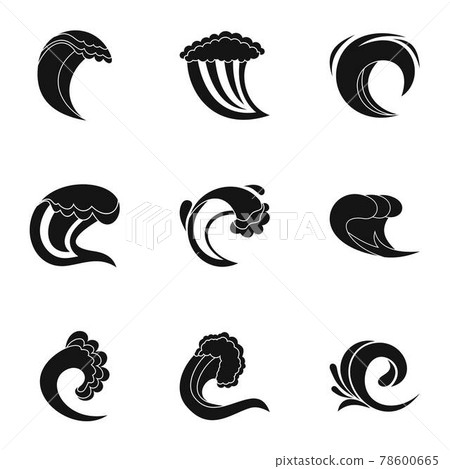 Wave shape icons set, simple style Wave shape icons set, simple style 78600665