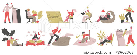 Writers and journalists. Copywriters, content manager and bloggers, copywriting or writing books vector illustration set. Creative storytelling characters 78602365