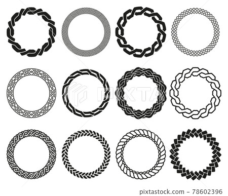 Celtic braid frames. Rounded braided ornaments frame, Irish woven braid pattern isolated vector illustration set. Round celtic braids frames Celtic braid frames. Rounded braided ornaments frame, Irish woven braid pattern isolated vector illustration set. Round celtic braids frames 78602396