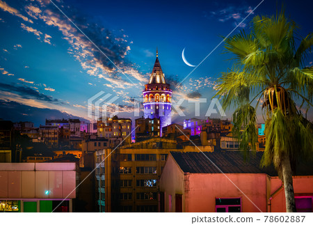 Galata Tower in Istanbul at night Galata Tower in Istanbul at night 78602887