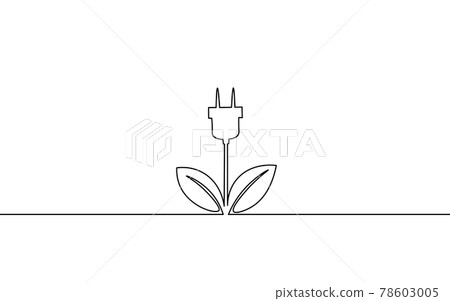Continuous line art green neon energy plug concept. Sustainable power storage electric rechargeable supply. Charging battery eco global planet solution. Hand drawing sketch vector illustration 78603005
