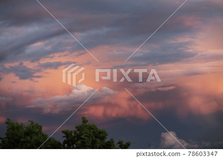 Lower part of cumulonimbus clouds dyed in the setting sun while changing their appearance 1 Lower part of cumulonimbus clouds dyed in the setting sun while changing their appearance 1 78603347