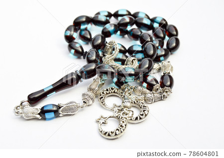 Black blue and silver beads sequenced, short rosary, tespih tesbih 78604801