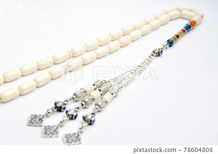 White and silver beads sequenced, short rosary, tespih tesbih 78604808