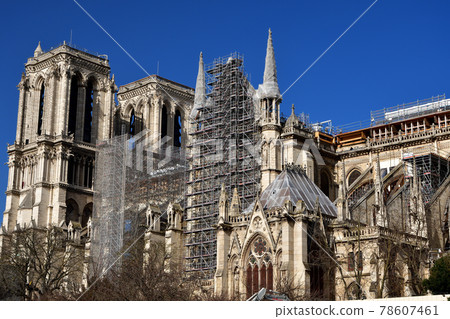 Notre Dame Cathedral under reconstruction, Paris, France, taken on February 24, 2021. 78607461
