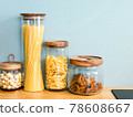 noodle, cookie, pasta are keeping in the jar 78608667