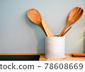 wood ladle and wood folk in the kitchen 78608669