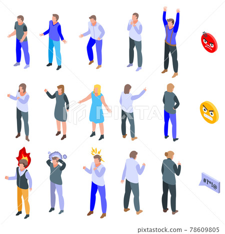 Rage icons set, isometric style 78609805