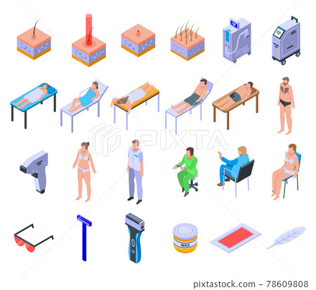Laser hair removal icons set, isometric style 78609808