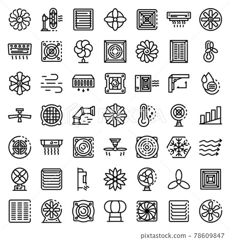 Ventilation icons set, outline style 78609847