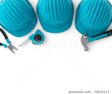 Top view of green construction tools for repair and installation on white Top view of green construction tools for repair and installation on white 78610137