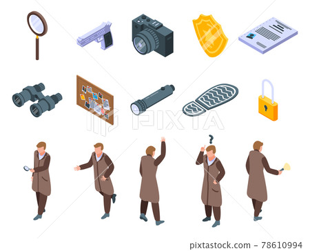 Investigator icons set, isometric style Investigator icons set, isometric style 78610994