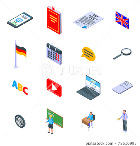 Foreign language teacher icons set, isometric style Foreign language teacher icons set, isometric style 78610995