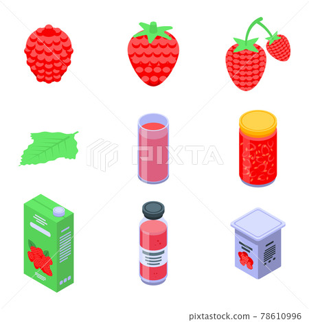 Raspberry icons set, isometric style Raspberry icons set, isometric style 78610996