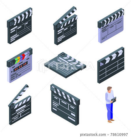 Clapper icons set, isometric style Clapper icons set, isometric style 78610997