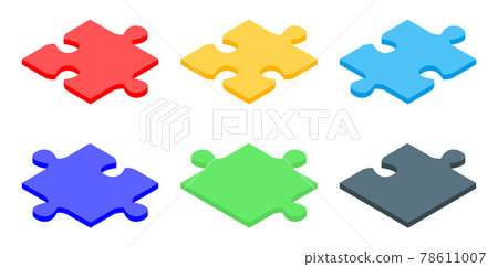 Jigsaw icons set, isometric style Jigsaw icons set, isometric style 78611007