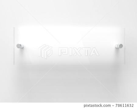 Blank Transparent Glass Interior Office Corporate Signage Plate Mock Up Template, Clear Printing Board For Branding, Logo. Transparent acrilic advertising signboard mock-up front view. 3D rendering 78611632