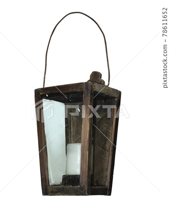 Ancient hanging candle lamp isolated over white background. Vintage wooden lamp for retro interior design. Candle lamp of a village house. Template. Ancient hanging candle lamp isolated over white background. Vintage wooden lamp for retro interior design. Candle lamp of a village house. Template. 78611652