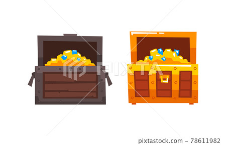 Treasure Wooden Brown Chests Set, Opened Antique Pirate Dower Chest Cartoon Vector Illustration Treasure Wooden Brown Chests Set, Opened Antique Pirate Dower Chest Cartoon Vector Illustration 78611982