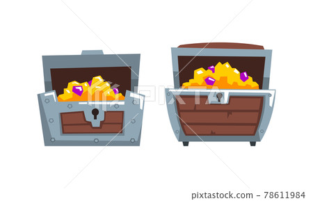 Treasure Chests Set, Opened Wooden Old Chest Full of Gold and Precious Stones Cartoon Vector Illustration Treasure Chests Set, Opened Wooden Old Chest Full of Gold and Precious Stones Cartoon Vector Illustration 78611984
