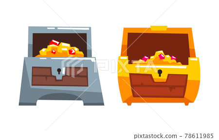 Treasure Chests Set, Opened Antique Chest Full of Gold and Precious Stones Cartoon Vector Illustration Treasure Chests Set, Opened Antique Chest Full of Gold and Precious Stones Cartoon Vector Illustration 78611985