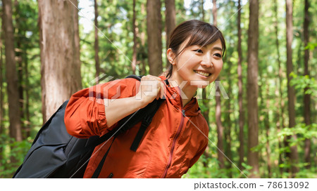 Young woman hiking in the mountains 78613092