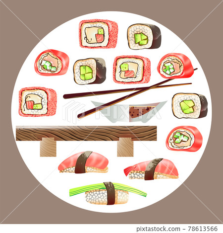 Vector illustration of sushi and rolls 78613566
