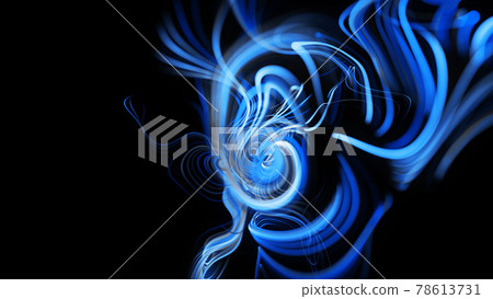 3d render. Visualization of neural network operation bg. Abstract lines of light streaks in air. Stream of lines forms curled blue lines like glow light trails. Swirling pattern like curle noise. 78613731