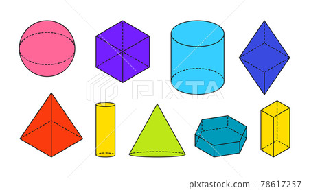 Flat colored volumetric geometric shape set vector Flat colored volumetric geometric shape set vector 78617257