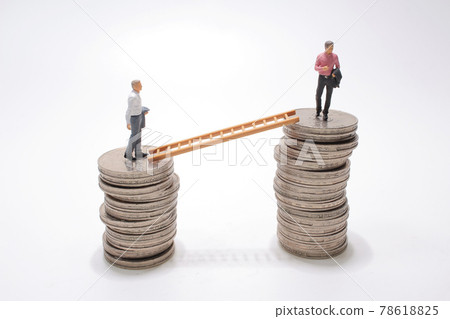 mini people walking from low to high pile of coins. 78618825