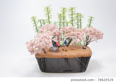 a mini rickshaw cab at the cherry trees in full blossom a mini rickshaw cab at the cherry trees in full blossom 78620529