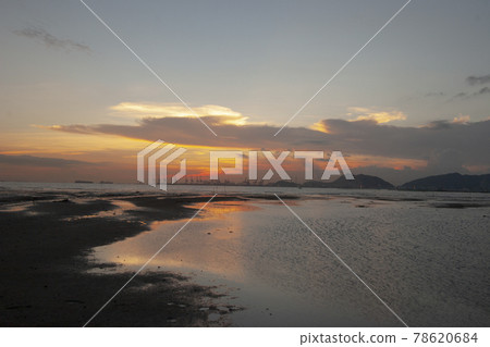 beach and sea sunset in Pak Nai , Hong Kong 1 July 2006 beach and sea sunset in Pak Nai , Hong Kong 1 July 2006 78620684