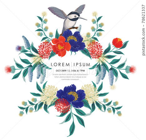 Vector illustration of a beatiful floral frame with a bird in spring for Wedding, anniversary, birthday and party. Design for banner, poster, card, invitation and scrapbook Vector illustration of a beatiful floral frame with a bird in spring for Wedding, anniversary, birthday and party. Design for banner, poster, card, invitation and scrapbook 78621337