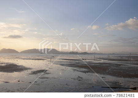 beautiful beach and sea sunset in Pak Nai Hong Kong 1 July 2006 beautiful beach and sea sunset in Pak Nai Hong Kong 1 July 2006 78621481