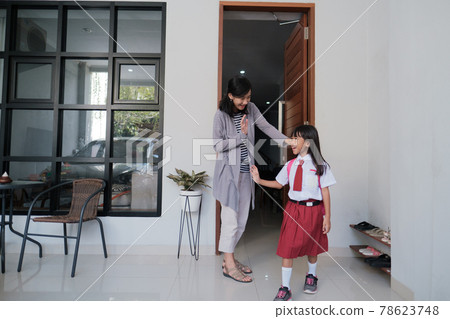Back to school. asian pupil with primary student uniform getting ready to school 78623748