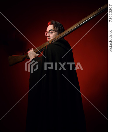 Soldier in cape at patrol is poing pout, standing Soldier in cape at patrol is poing pout, standing 78623807