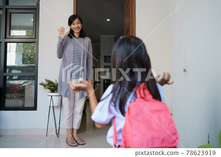 Back to school. asian pupil with primary student uniform getting ready to school Back to school. asian pupil with primary student uniform getting ready to school 78623919
