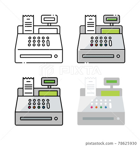 Hand-painted and basic line and paint set of cash register illustrations 78625930