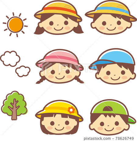Illustration of a child wearing a hat_lined brown 78626749