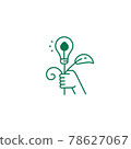 Abstract green energy icon. Hand holds eco bulb. 78627067