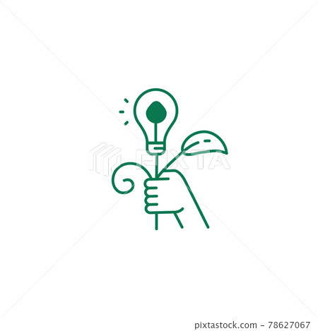 Abstract green energy icon. Hand holds eco bulb. 78627067