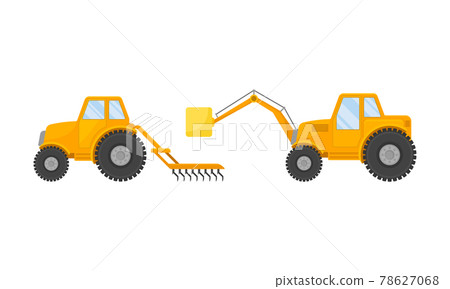 Heavy Machinery for Agricultural Work and Farming Industry Vector Set 78627068