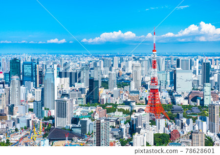 東京市中心的全景城市景觀，夏季城市景觀（東京都港區） 78628601