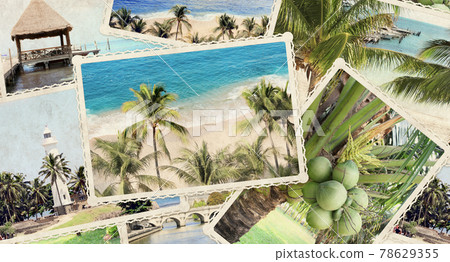 Vintage travel background with retro photos Vintage travel background with retro photos 78629355