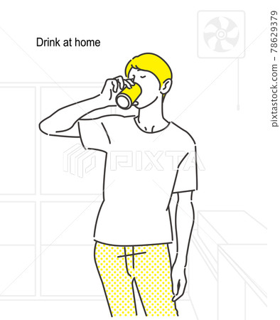 Illustration of a man drinking at home Canned beer Canned chuhai Canned drink Vector 78629379