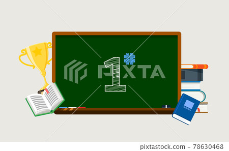 Concept illustration of leadership. Green board with golden trophy, stack of books. Isolated on a white background 78630468