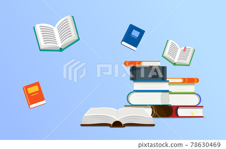 Concept illustration of Reading, education and knowledge. E-book, literature, encyclopedia. Template for Books Shop advertising Concept illustration of Reading, education and knowledge. E-book, literature, encyclopedia. Template for Books Shop advertising 78630469