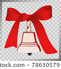 Golden bell with red bow for September 1st, last bell or for Christmas. Isolated vector image on transparent background. 78630579