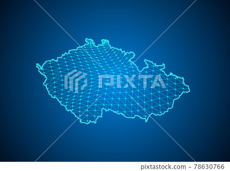 Abstract digital map of czech Republic with particles dots and line. polygonal network business. Wireframe landscape background. Big Data. 3d futuristic. Global network connection. 78630766