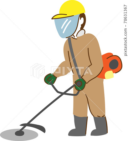 A man who takes safety measures and cuts grass 78631367